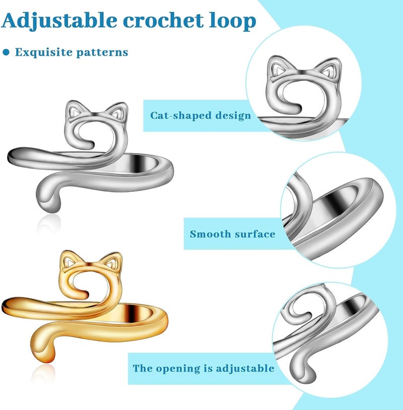 FOUSNOW 5 Pcs Crochet Ring, Adjustable Crochet Tension Rings, Yarn Ring for Finger Knitting Loop Accessories Tools, Yarn Rings for Women Mother Grandma - Image 3